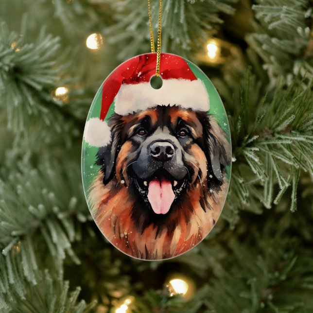 Leonberger Christmas brush painting artwork Ceramic Ornament (Tree)