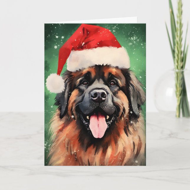 Leonberger Christmas brush painting artwork Holiday Card (Front)