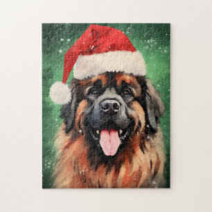 Leonberger Christmas brush painting artwork Jigsaw Puzzle