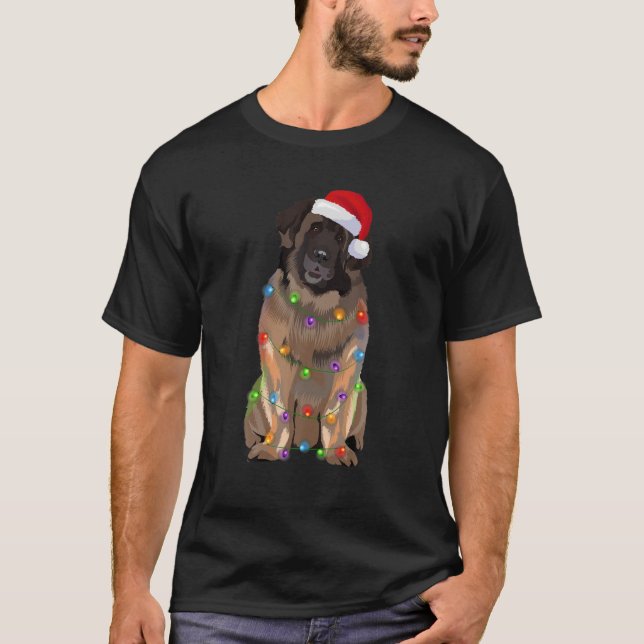 Leonberger Christmas Lights Xmas Dog Lover Santa H T-Shirt (Front)