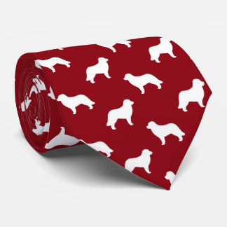 Leonberger Dog Breed Silhouettes Pattern Red Neck Tie