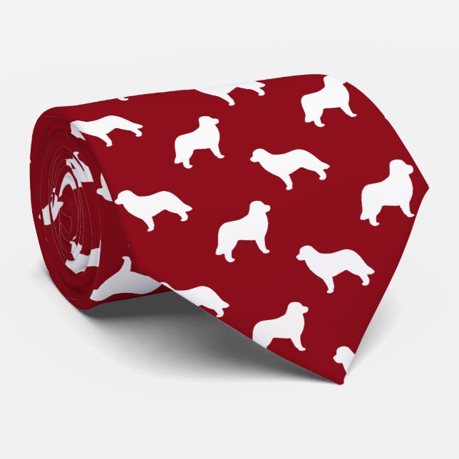 Leonberger Dog Breed Silhouettes Pattern Red Neck Tie (Rolled)