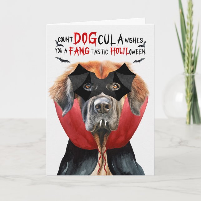 Leonberger Dog Funny Count DOGcula Halloween Holiday Card (Front)