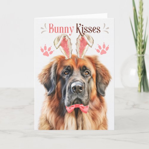 Leonberger Dog in Bunny Ears for Easter Holiday Card
