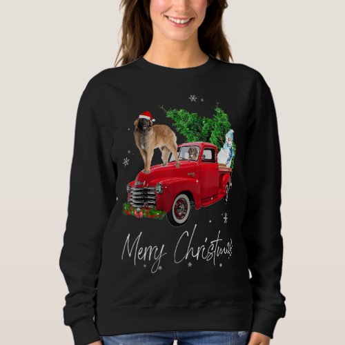 Leonberger Dog Riding Red Truck Christmas Sweatshirt