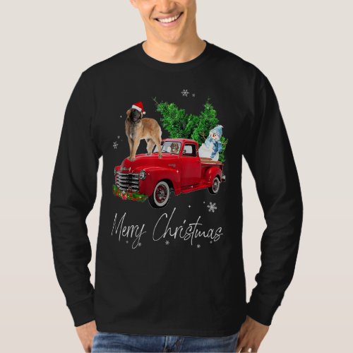 Leonberger Dog Riding Red Truck Christmas T_Shirt
