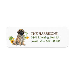 Leonberger Dog Sunflower Wreath Label