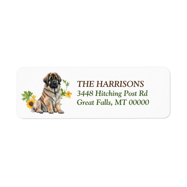Leonberger Dog Sunflower Wreath Label (Front)