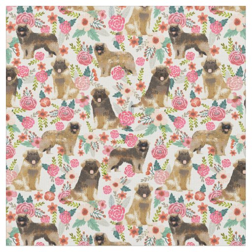 leonberger dog vintage florals cream fabric