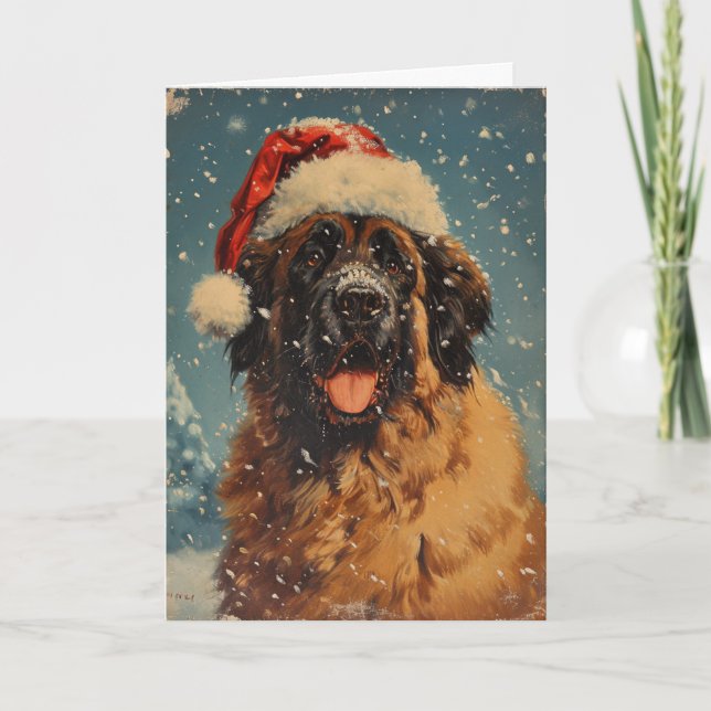 Leonberger dog vintage personalized christmas holiday card (Front)
