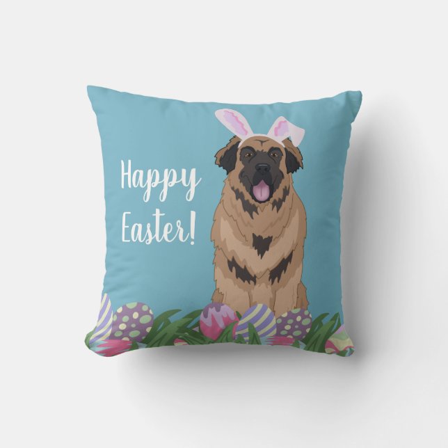 Leonberger Easter Bunny  Throw Pillow (Front)