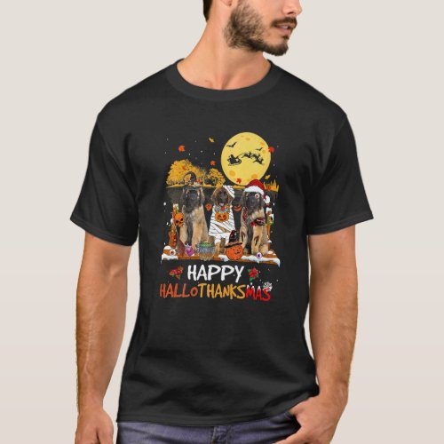 Leonberger Happy Hallothanksmas Halloween Thanksgi T_Shirt