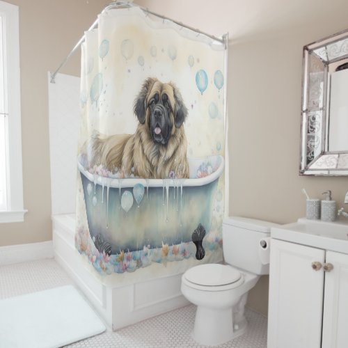 Leonberger In Bathtub Watercolor Dog Art Shower Curtain