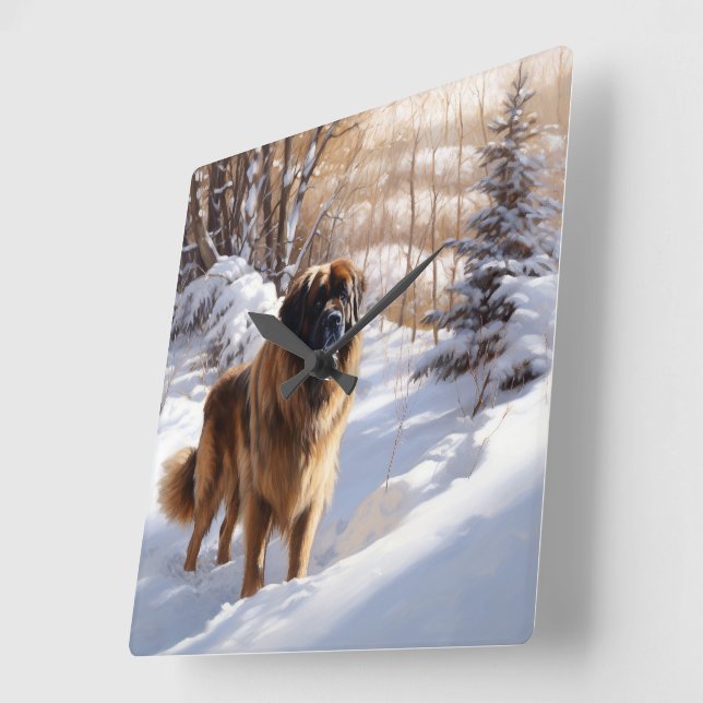 Leonberger Let It Snow Christmas Square Wall Clock (Angle)