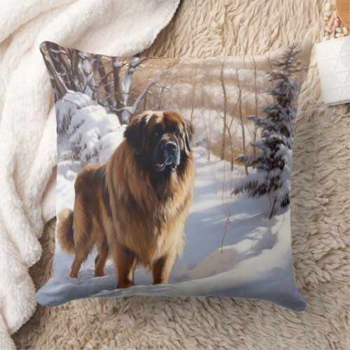 Leonberger Let It Snow Christmas Throw Pillow