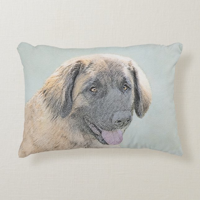 Leonberger Painting - Cute Original Dog Art Accent Pillow (Front)