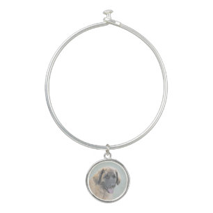 Leonberger Painting - Cute Original Dog Art Bangle Bracelet