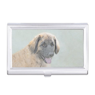 Leonberger Painting - Cute Original Dog Art Business Card Case