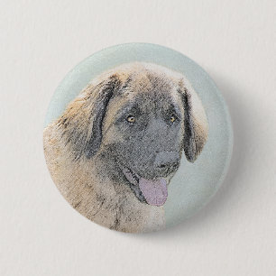 Leonberger Painting - Cute Original Dog Art Button
