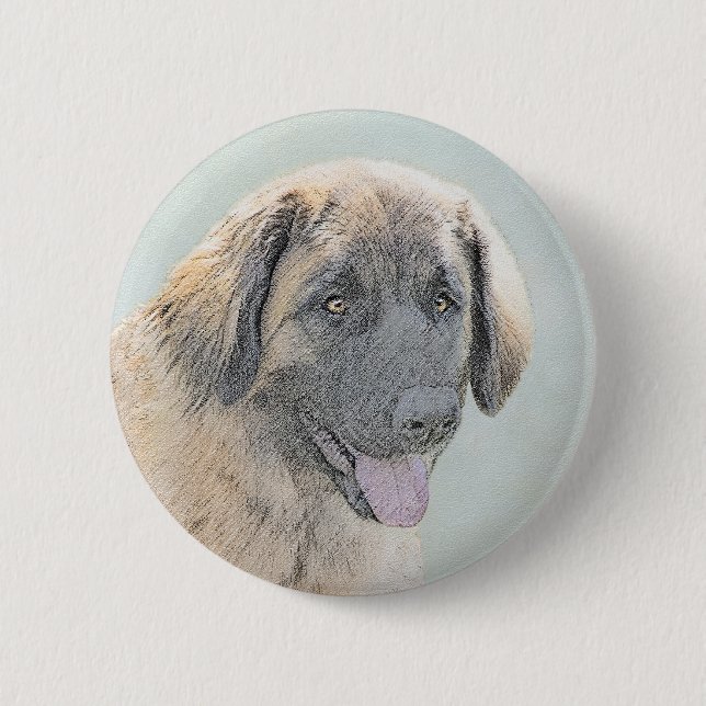 Leonberger Painting - Cute Original Dog Art Button (Front)