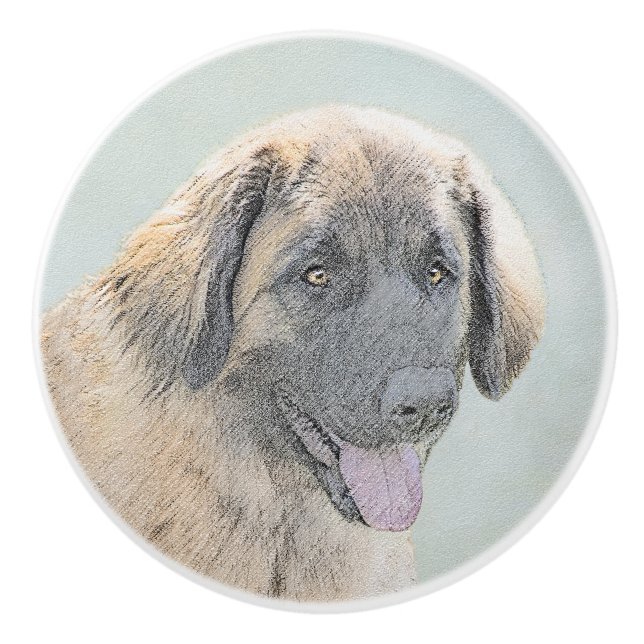 Leonberger Painting - Cute Original Dog Art Ceramic Knob (Front)