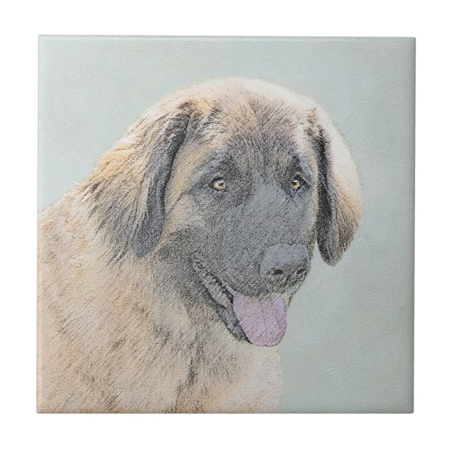 Leonberger Painting - Cute Original Dog Art Ceramic Tile (Front)