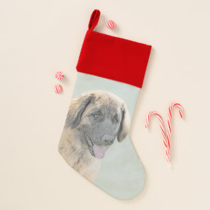 Leonberger Painting - Cute Original Dog Art Christmas Stocking