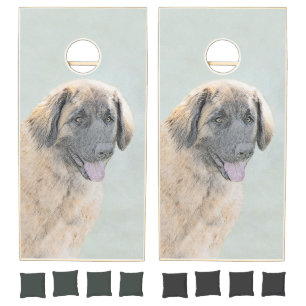 Leonberger Painting - Cute Original Dog Art Cornhole Set