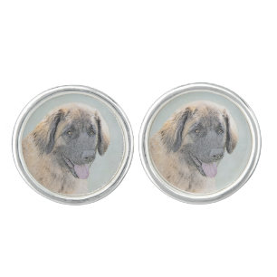Leonberger Painting - Cute Original Dog Art Cufflinks