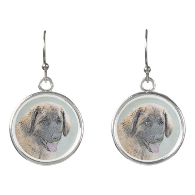 Leonberger Painting - Cute Original Dog Art Earrings (Front)
