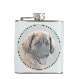 Leonberger Painting - Cute Original Dog Art Flask