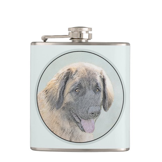 Leonberger Painting - Cute Original Dog Art Flask (Front)