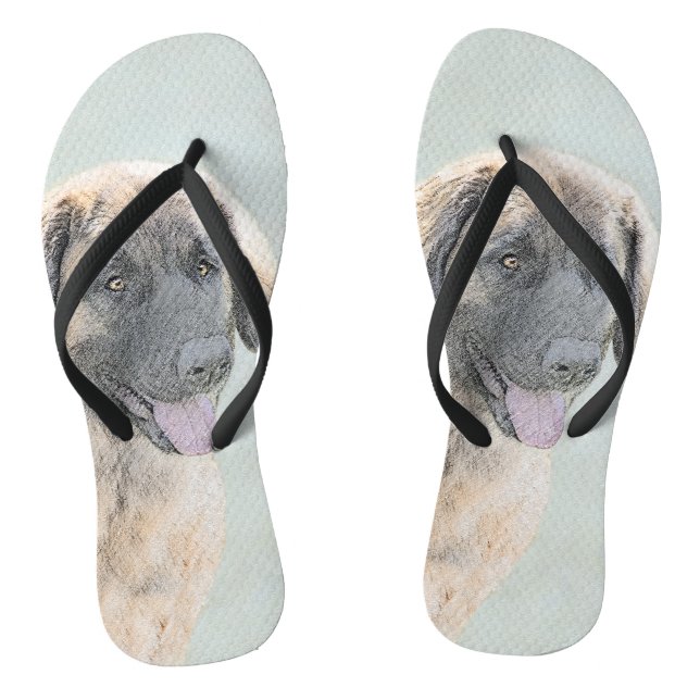 Leonberger Painting - Cute Original Dog Art Flip Flops (Footbed)