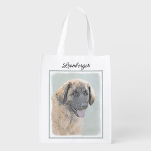 Leonberger Painting - Cute Original Dog Art Grocer Grocery Bag