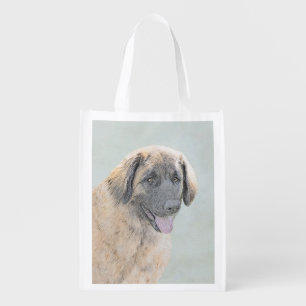 Leonberger Painting - Cute Original Dog Art Grocery Bag