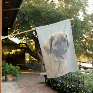 Leonberger Painting - Cute Original Dog Art House Flag