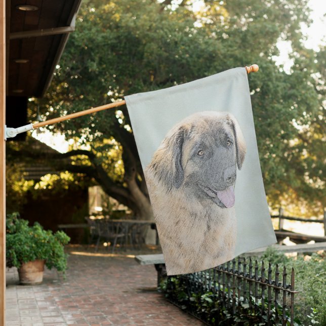 Leonberger Painting - Cute Original Dog Art House Flag (In SItu)