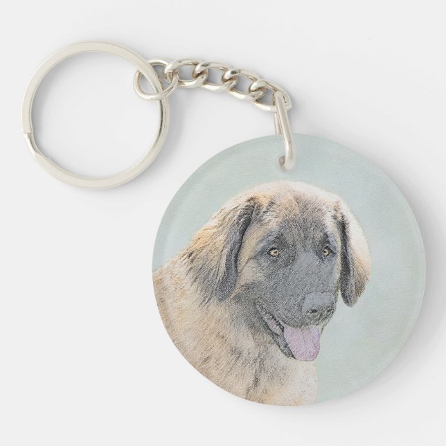 Leonberger Painting - Cute Original Dog Art Keychain (Front)