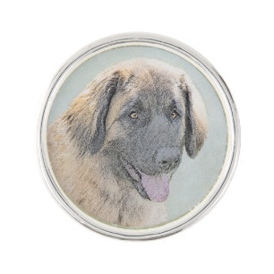 Leonberger Painting - Cute Original Dog Art Lapel Pin