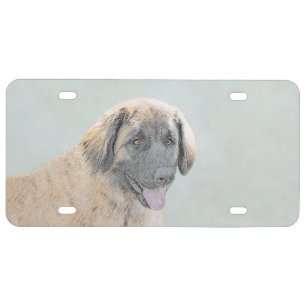 Leonberger Painting - Cute Original Dog Art License Plate
