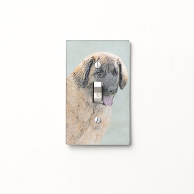 Leonberger Painting - Cute Original Dog Art Light Switch Cover (In Situ)