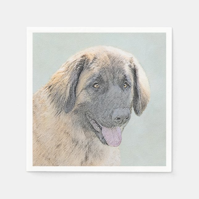Leonberger Painting - Cute Original Dog Art Napkins (Front)