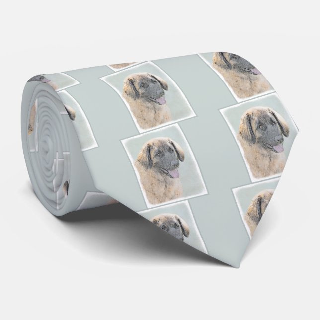 Leonberger Painting - Cute Original Dog Art Neck Tie (Rolled)