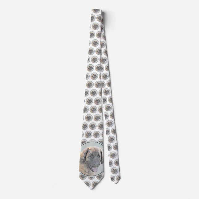 Leonberger Painting - Cute Original Dog Art Neck Tie (Front)