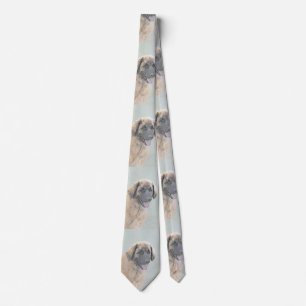 Leonberger Painting - Cute Original Dog Art Neck Tie