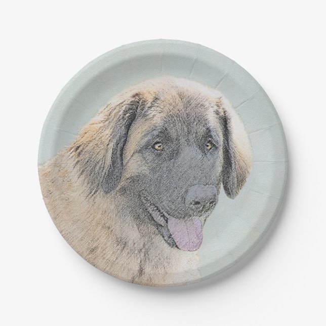 Leonberger Painting - Cute Original Dog Art Paper Plates (Front)
