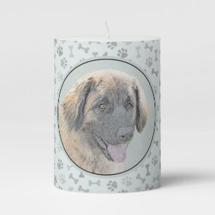 Leonberger Painting - Cute Original Dog Art Pillar Candle