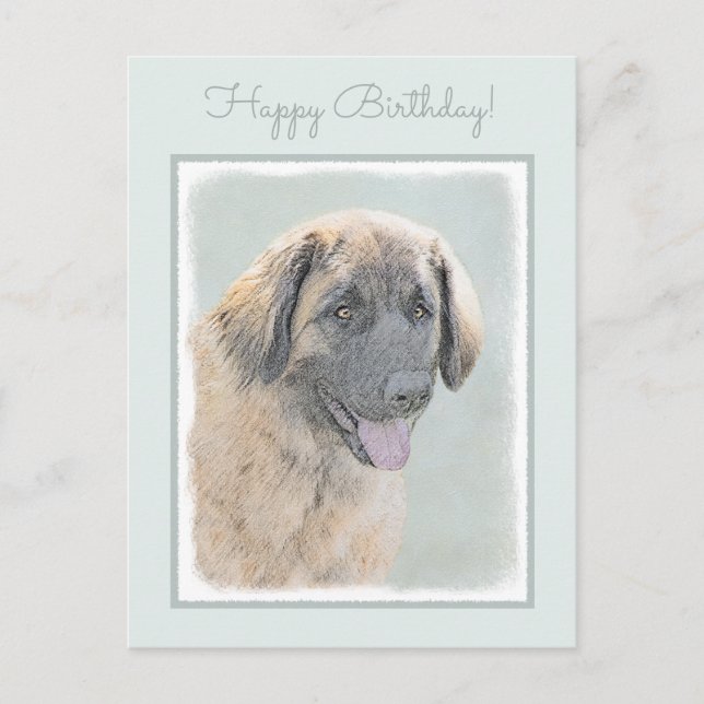 Leonberger Painting - Cute Original Dog Art Postcard (Front)