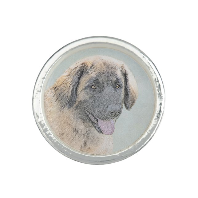 Leonberger Painting - Cute Original Dog Art Ring (Front)