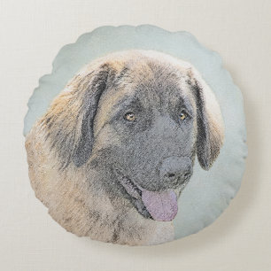 Leonberger Painting - Cute Original Dog Art Round Pillow